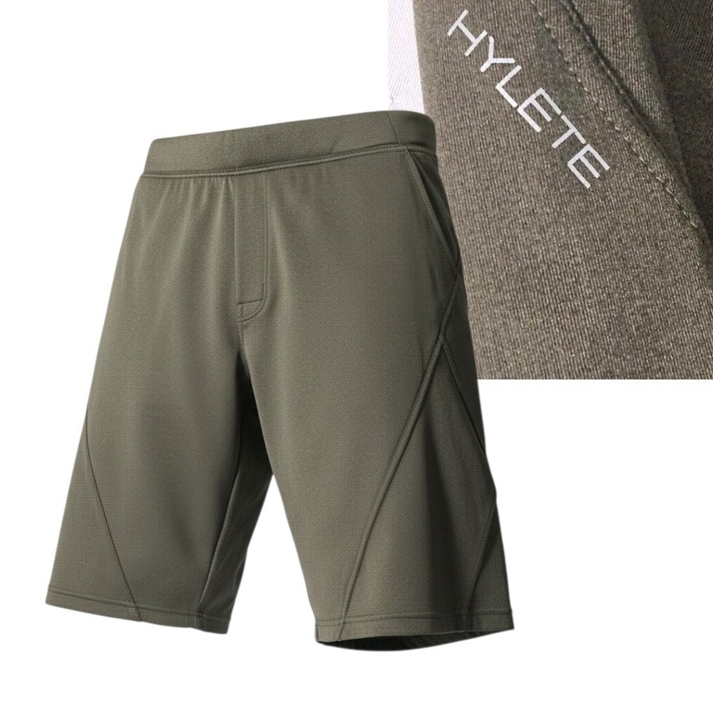Hylete Athletic Shorts Mens Medium(32") Green 13" Ins Above Knee Zip Pockets Gym
